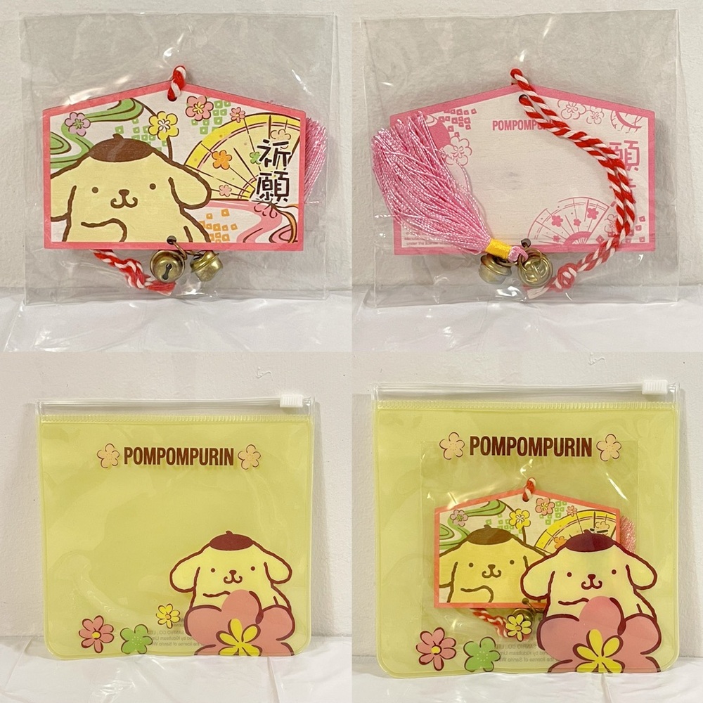 Sanrio Pompompurin Wooden Ema Wishing Plaque w/ Tassel & Bells Japan Kawaii